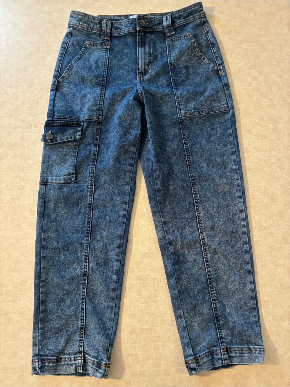 Time and Tru Blue Washed Ankle Cargo Jeans